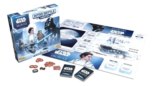 Star Wars Unlimited Intro Battle Hoth startpakke med to decks, spilleplade og slaget om Hoth-tema